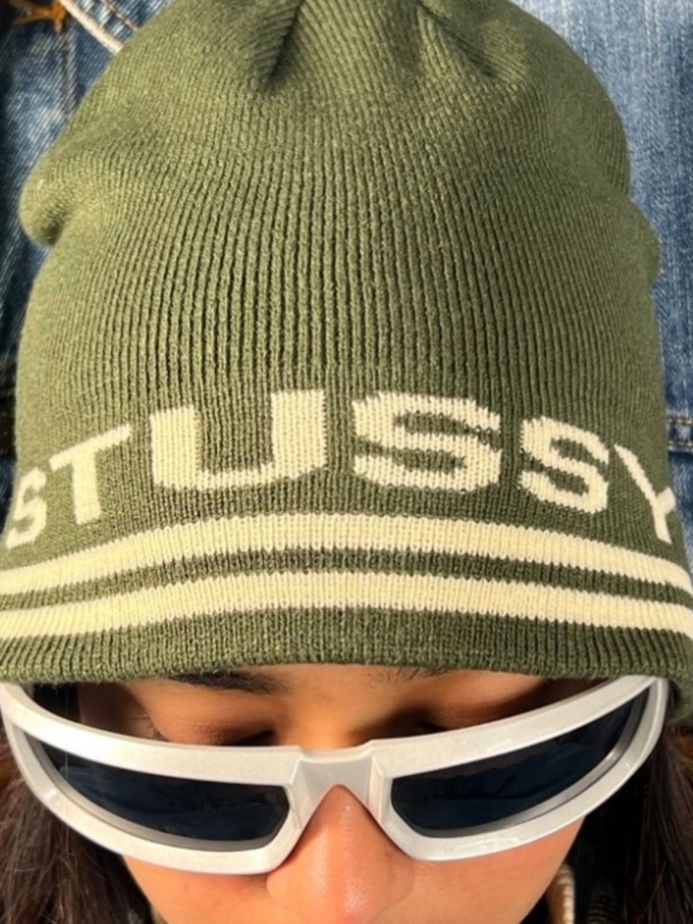 🆕 Stüssy Olive Green Beanie Cap Large Front Logo Design